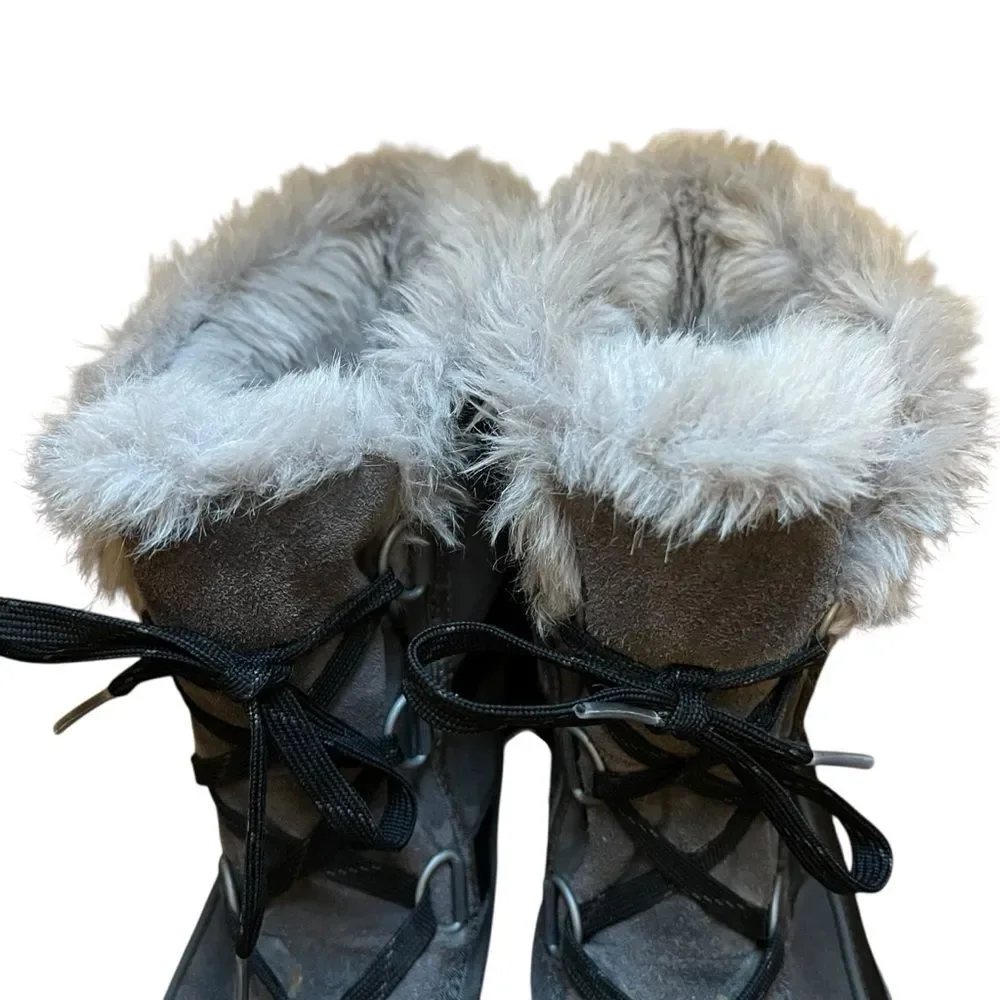 Sorel Tivoli II Boots Gray Black Faux Fur Waterproof Winter Boots 9.5